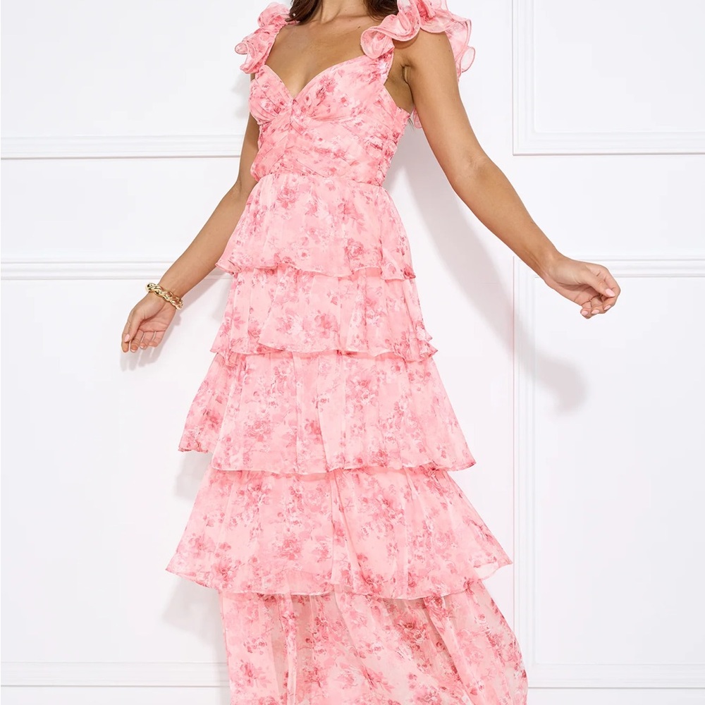 Hello Molly Pink Ruffled Tiered Maxi Dress
